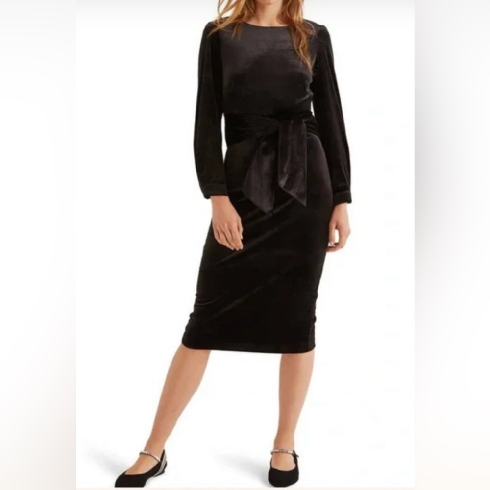 Boden Julianna Black Velvet Tie Waist Dress